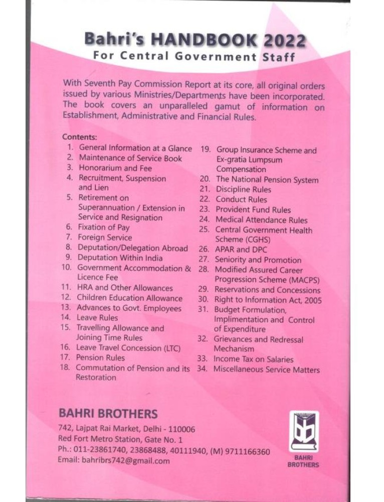 BAHRI'S HANDBOOK FOR CENTRAL GOVERNMENT 28TH EDITION 2024 PUBLISHED BY